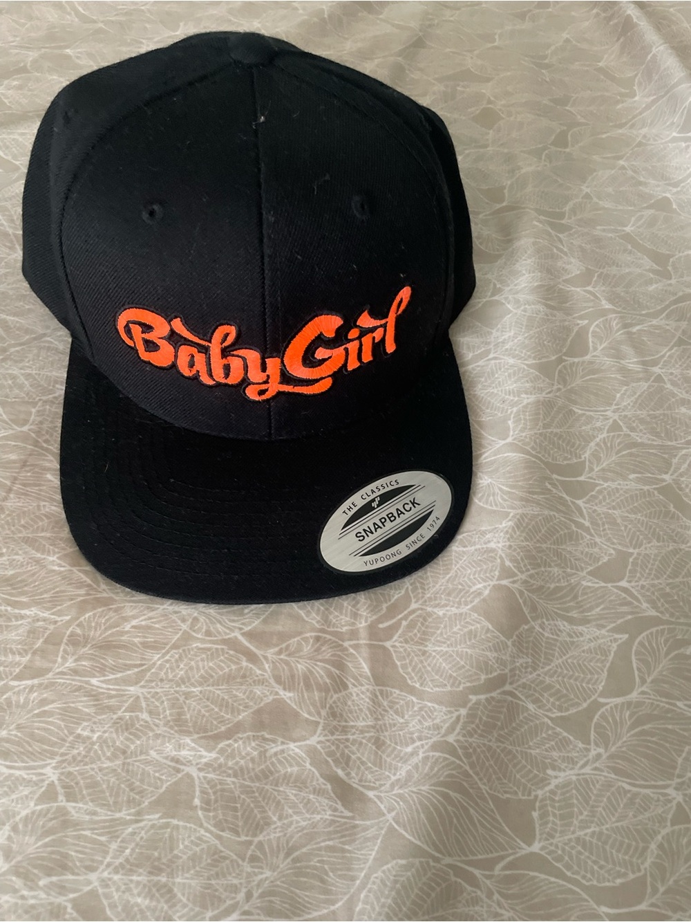 Baby Girl Black Snapback Hat with Orange Embroidery